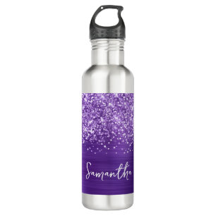 Glittery Amethyst Paarse Glam Name Waterfles