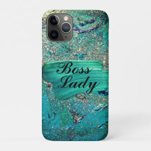 Glittery Aqua Paint Strokes Boss Lady iPhone 11 Pro Hoesje