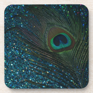 Glittery Aqua Peacock Bier Onderzetter