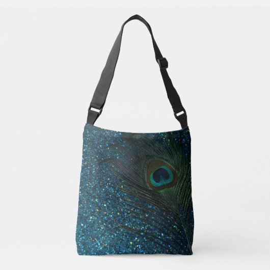 Glittery Aqua Peacock Crossbody Tas (Voorkant)