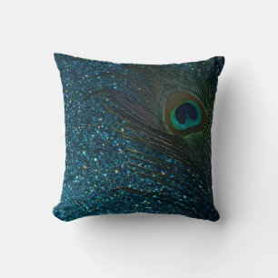 Glittery Aqua Peacock Feather Kussen