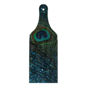 Glittery Aqua Peacock Feather Snijplank