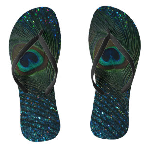 Glittery Aqua Peacock Feather Teenslippers