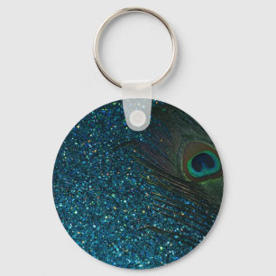 Glittery Aqua Peacock Sleutelhanger