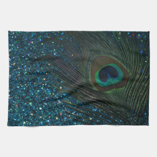Glittery Aqua Peacock Theedoek
