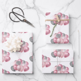 Glittery Balloon Bunch Roze en Zilveren Patroon Inpakpapier Vel