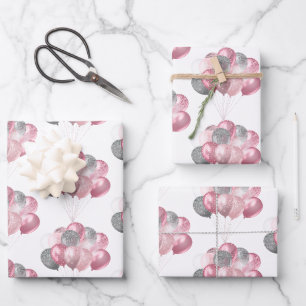 Glittery Balloon Bunch Roze en Zilveren Patroon Inpakpapier Vel