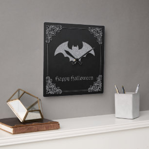 Glittery Bat Halloween Vierkante Klok