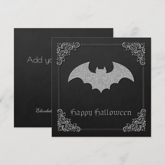 Glittery Bat Halloween Wenskaart (Voorkant / Achterkant)