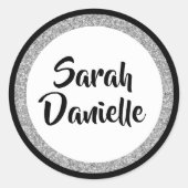 Glittery Bat Mitzvah Elegant Zwart en Zilver Ronde Sticker (Voorkant)