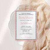 Glittery Bat Mitzvah Light Pink & Silver Rectangle Kaart