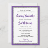Glittery Bat Mitzvah Paars en Silver Rectangle Kaart (Voorkant)