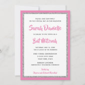 Glittery Bat Mitzvah Pink en Silver Rectangle Kaart (Voorkant)