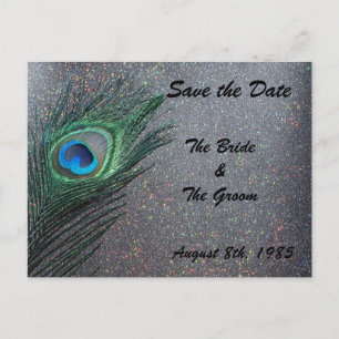 Glittery Black Peacock Bewaar de datum Aankondigingskaart