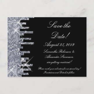 Glittery Black/Silver Glamor Save the Date Aankondigingskaart