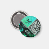 Glittery Blauwgroen Tropical Leopard Print Magneet (Voorkant / Achterkant)