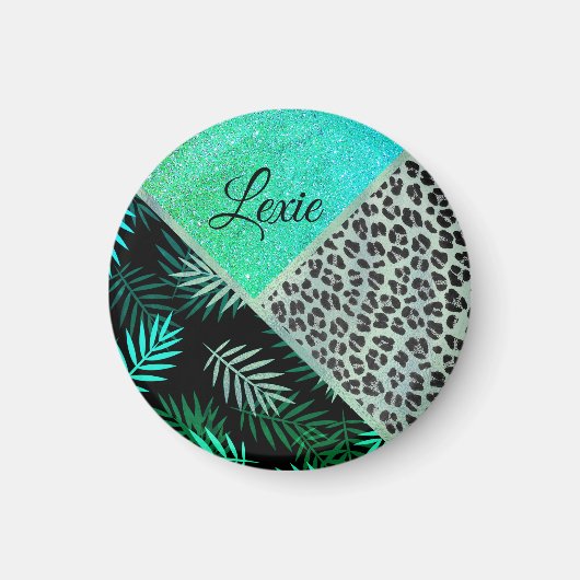 Glittery Blauwgroen Tropical Leopard Print Magneet (Voorkant)