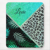 Glittery Blauwgroen Tropical Leopard Print Muismat (Voorkant)