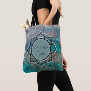 Glittery Blue Elegant OM Lotus Business Logo Draagtas