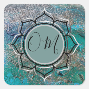Glittery Blue Elegant OM Lotus Vierkante Sticker