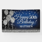 Glittery Blue en Silver Happy Birthday Banner (Horizontaal)