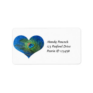 Glittery Blue Peacock Heart Etiket