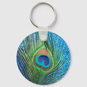 Glittery Blue Peacock-stilstand Sleutelhanger