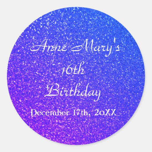 Glittery Blue Sparkle 16de verjaardag aangepaste n Ronde Sticker (Voorkant)