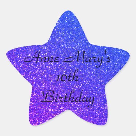 Glittery Blue Sparkle 16de verjaardag aangepaste n Ster Sticker (Voorkant)