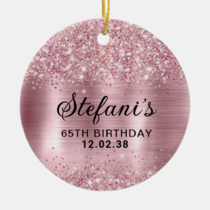 Glittery Blush Roos Goudfolie 65e Verjaardag Keramisch Ornament
