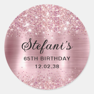 Glittery Blush Roos Goudfolie 65e Verjaardag Ronde Sticker