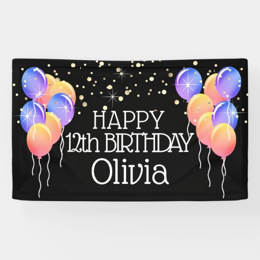 Glittery Bright Pastels Girl's Happy Birthday Spandoek (Horizontaal)
