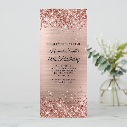 Glittery Brushed Roos Gold Foil 18th Birthday Kaart (Staand voorkant)