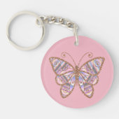 Glittery Butterfly gepersonaliseerd roze Sleutelha Sleutelhanger (Voorkant)