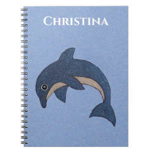 Glittery Cartoon Type Jumping Dolphin Dark Blue Notitieboek