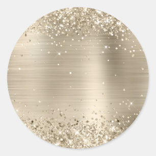 Glittery Champagne Folie Blank Ronde Sticker