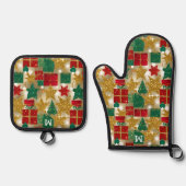 Glittery Christmas Pattern Ovenwant & Pannenlap Set (Voorkant)
