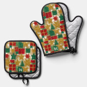 Glittery Christmas Pattern Ovenwant & Pannenlap Set (Voorkant / Achterkant)