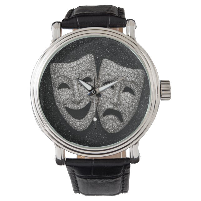 Glittery Comedy & Tragedy Drama Mask Horloge (Voorkant)