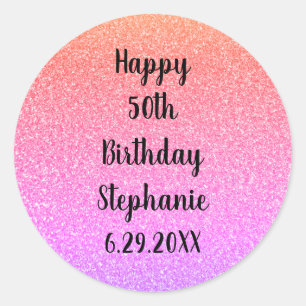Glittery Custom Happy Birthday Name Roos Gold Pink Ronde Sticker