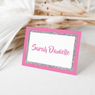 Glittery Dark Pink & Silver Personal Note Card