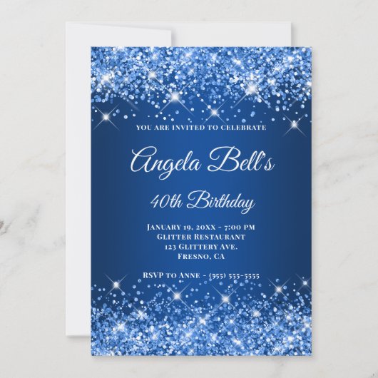 Glittery Deep Blue Ombre Fancy Monogram Kaart (Voorkant)