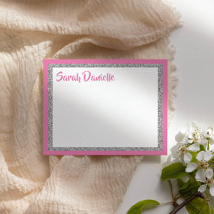 Glittery Donkerroze en Zilver Hartelijk dank voor  Bedankkaart