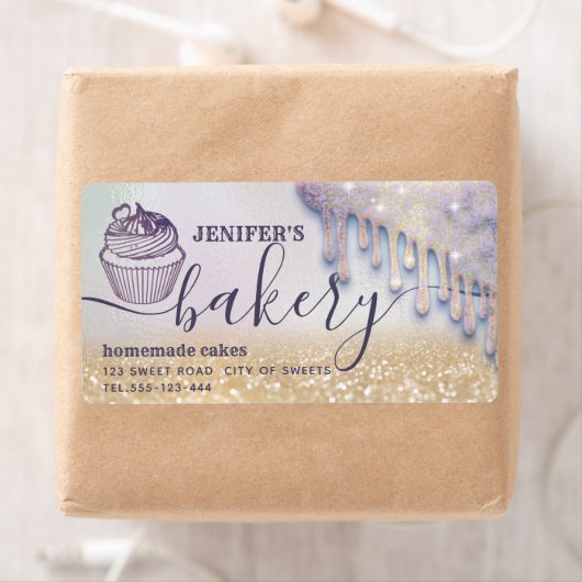 Glittery druppels cupcake-chef-banketbakkerij etiket (Insitu)