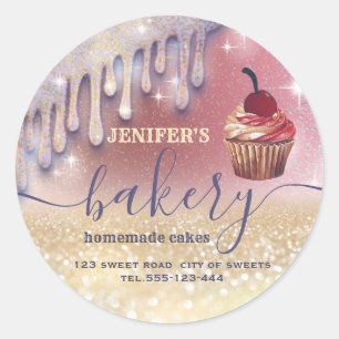 Glittery druppels cupcake-chef-banketbakkerij ronde sticker