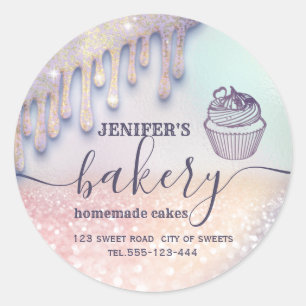 Glittery druppels cupcake-chef-banketbakkerij ronde sticker