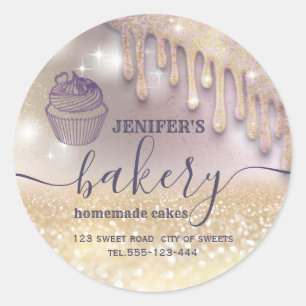 Glittery druppels cupcake chef script bakery class ronde sticker