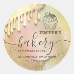 Glittery druppels cupcake chef script bakery class ronde sticker