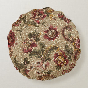 Glittery Earthtone Floral Tapestry Rond Kussen