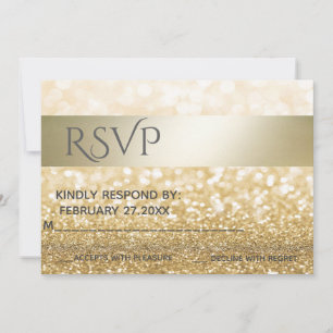 Glittery Elegant modern Gold stripe RSPV Kaart